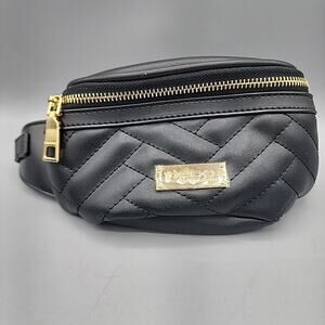 BEBE Black Quilted Belt Bag Gold Zipper Adjustable Strap Fanny Pack